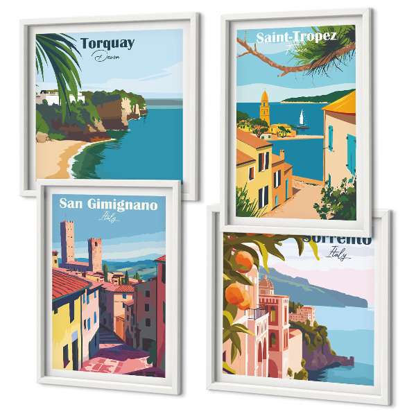 Ensemble de 4 tableaux Villes balnéaires italiennes