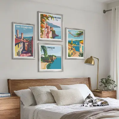 Ensemble de 4 tableaux représentant des villes balnéaires italiennes