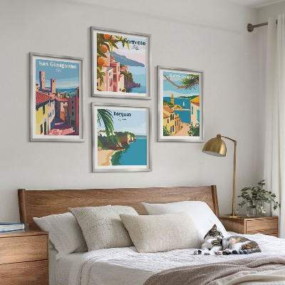 Ensemble de 4 tableaux Villes balnéaires italiennes