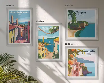 Ensemble de 4 tableaux représentant des villes balnéaires italiennes