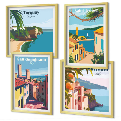 Ensemble de 4 tableaux Villes balnéaires italiennes
