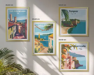 Ensemble de 4 tableaux représentant des villes balnéaires italiennes