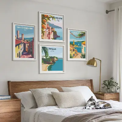 Ensemble de 4 tableaux représentant des villes balnéaires italiennes