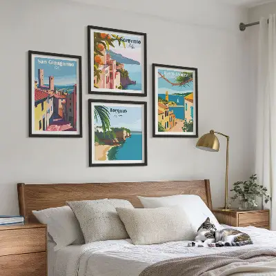 Ensemble de 4 tableaux représentant des villes balnéaires italiennes