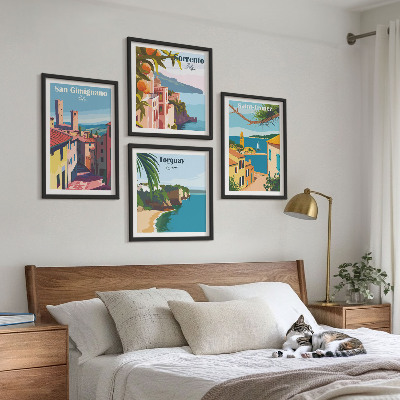 Ensemble de 4 tableaux Villes balnéaires italiennes