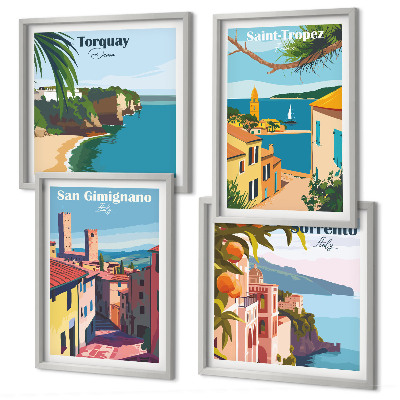 Ensemble de 4 tableaux Villes balnéaires italiennes