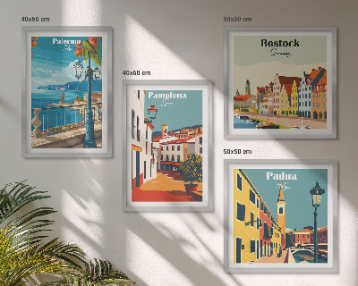 Ensemble de 4 tableaux Illustrations rétro de villes