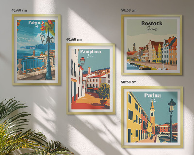 Ensemble de 4 tableaux Illustrations rétro de villes