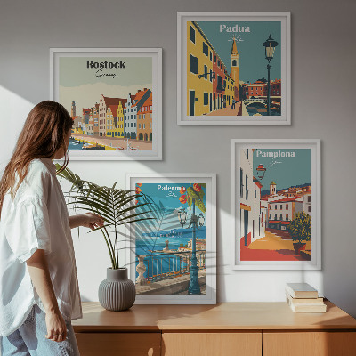 Ensemble de 4 tableaux Illustrations rétro de villes