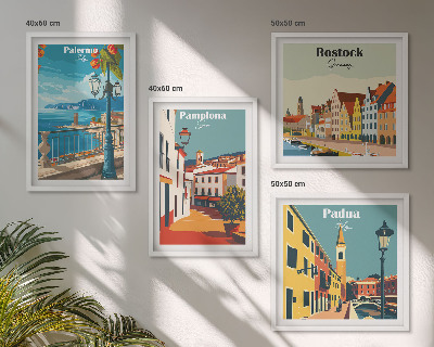 Ensemble de 4 tableaux Illustrations rétro de villes