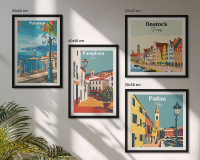 Ensemble de 4 tableaux Illustrations rétro de villes