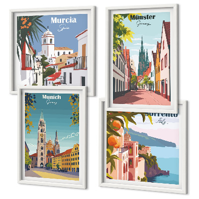 Mur de tableaux Villes européennes illustrées en couleur