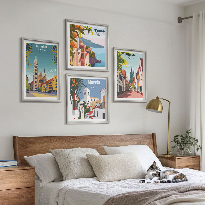 Mur de tableaux Villes européennes illustrées en couleur