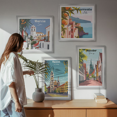 Mur de tableaux Villes européennes illustrées en couleur
