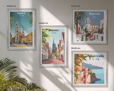 Mur de tableaux Villes européennes illustrées en couleur
