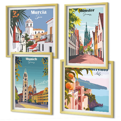 Mur de tableaux Villes européennes illustrées en couleur
