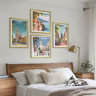 Mur de tableaux Villes européennes illustrées en couleur