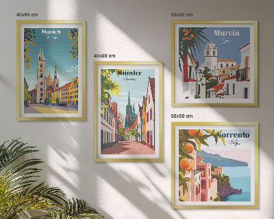 Mur de tableaux Villes européennes illustrées en couleur