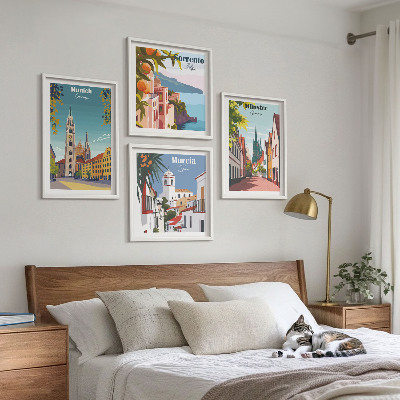 Mur de tableaux Villes européennes illustrées en couleur