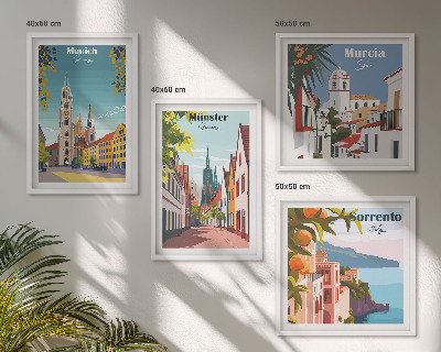 Mur de tableaux Villes européennes illustrées en couleur