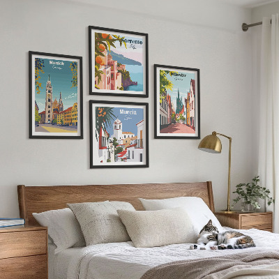Mur de tableaux Villes européennes illustrées en couleur