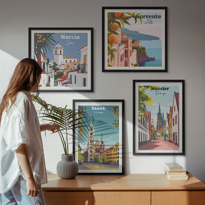 Mur de tableaux Villes européennes illustrées en couleur