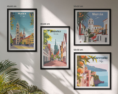 Mur de tableaux Villes européennes illustrées en couleur
