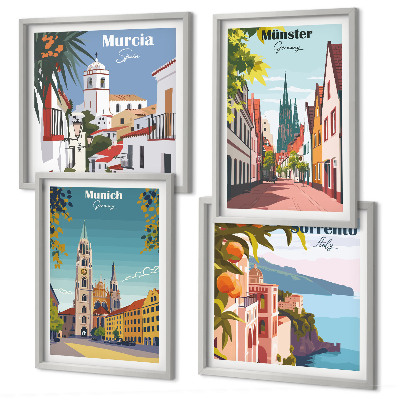 Mur de tableaux Villes européennes illustrées en couleur