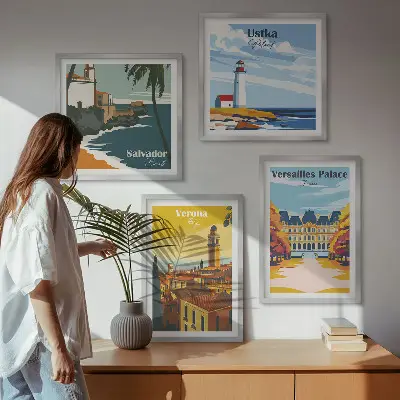 Vues de lieux célèbres en bord de mer ensemble de 3 cadres polyptyque