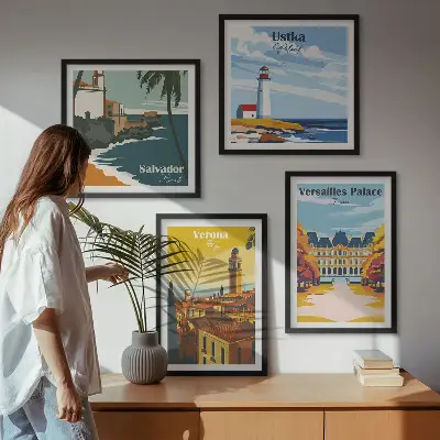 Vues de lieux célèbres en bord de mer ensemble de 3 cadres polyptyque