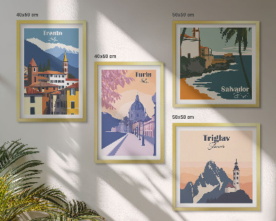 Ensemble de 4 tableaux Illustrations d'architecture rétro de montagnes