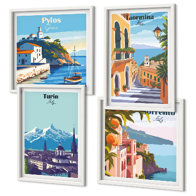 Mur de tableaux Illustrations colorées de villes rétro