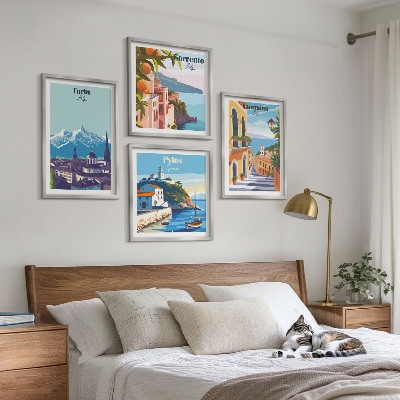 Mur de tableaux Illustrations colorées de villes rétro