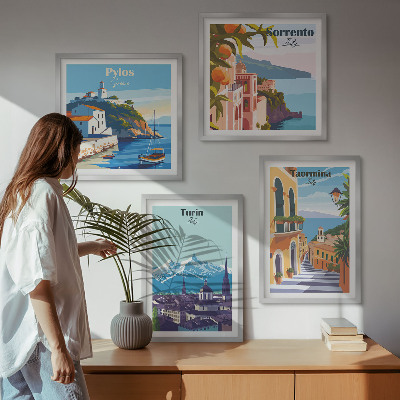 Mur de tableaux Illustrations colorées de villes rétro