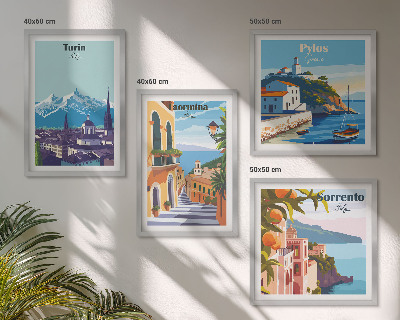 Mur de tableaux Illustrations colorées de villes rétro