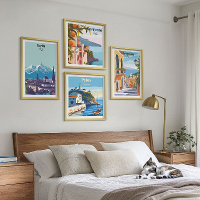 Mur de tableaux Illustrations colorées de villes rétro