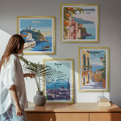 Mur de tableaux Illustrations colorées de villes rétro