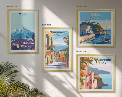 Mur de tableaux Illustrations colorées de villes rétro