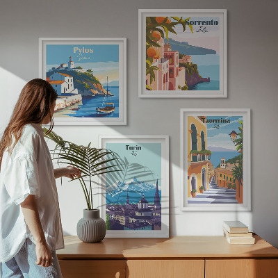 Mur de tableaux Illustrations colorées de villes rétro