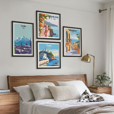 Mur de tableaux Illustrations colorées de villes rétro