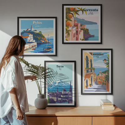 Mur de tableaux Illustrations colorées de villes rétro