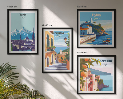 Mur de tableaux Illustrations colorées de villes rétro