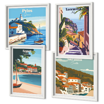 Ensemble de 4 tableaux Illustrations de villes balnéaires