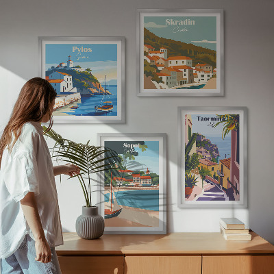 Ensemble de 4 tableaux Illustrations de villes balnéaires