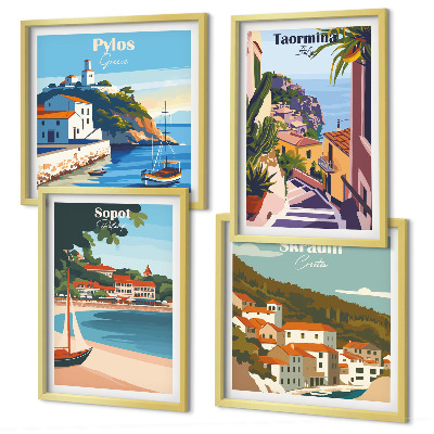 Ensemble de 4 tableaux Illustrations de villes balnéaires