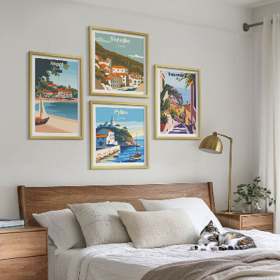 Ensemble de 4 tableaux Illustrations de villes balnéaires