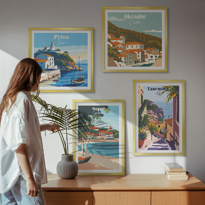 Ensemble de 4 tableaux Illustrations de villes balnéaires