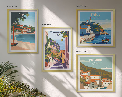 Ensemble de 4 tableaux Illustrations de villes balnéaires