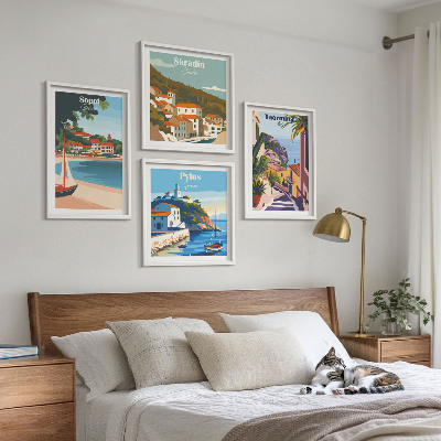 Ensemble de 4 tableaux Illustrations de villes balnéaires