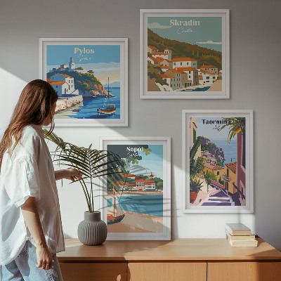 Ensemble de 4 tableaux Illustrations de villes balnéaires